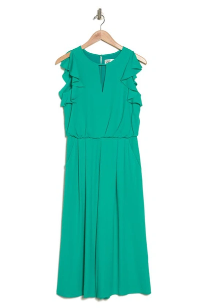 Shop Eliza J Moss Ruffle Sleeve Crepe Jumpsuit In Capri Multi