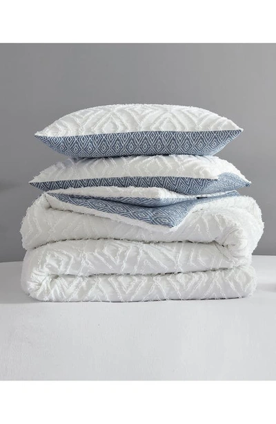 French Connection Hanwell Clipped Jacquard Comforter & Sham Set In White/ Blue
