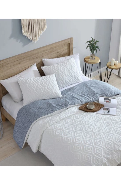 French Connection Hanwell Clipped Jacquard Comforter & Sham Set In White/ Blue
