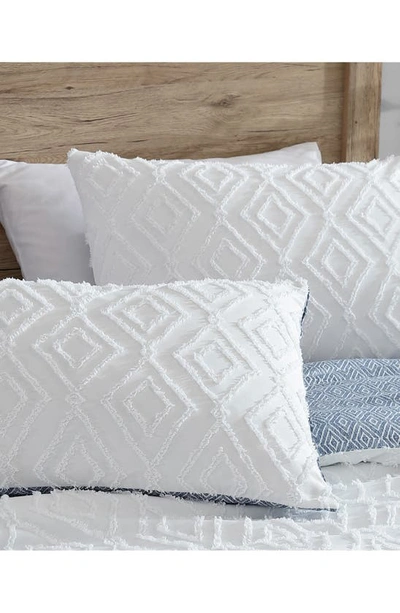 French Connection Hanwell Clipped Jacquard Comforter & Sham Set In White/ Blue