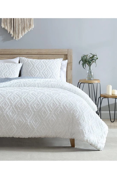 French Connection Hanwell Clipped Jacquard Comforter & Sham Set In White/ Blue