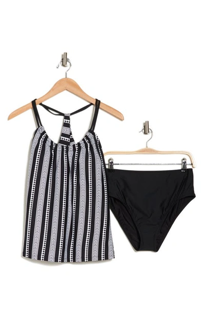 Shop Next By Athena Geo Stripe Two-piece Swimsuit In Black