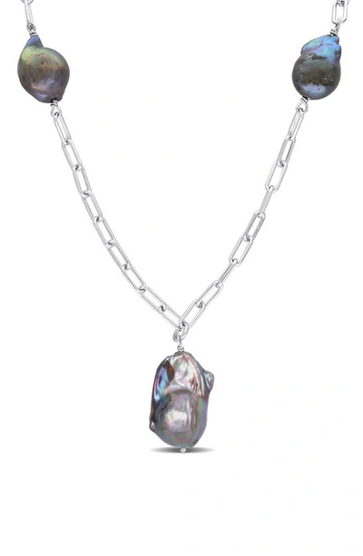 Shop Delmar Sterling Silver 13–15mm Grey Cultured Freshwater Pearl Station Necklace In Black