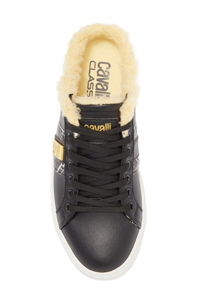 Shop Roberto Cavalli Faux Shearling Lined Mule Sneaker In Black