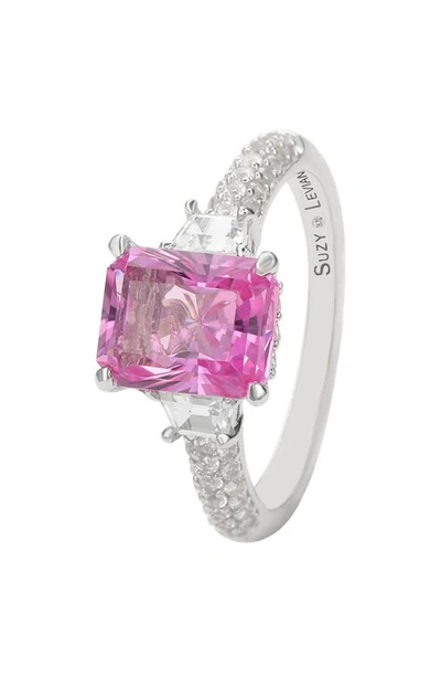 Shop Suzy Levian Sapphire & Diamond Ring In Pink