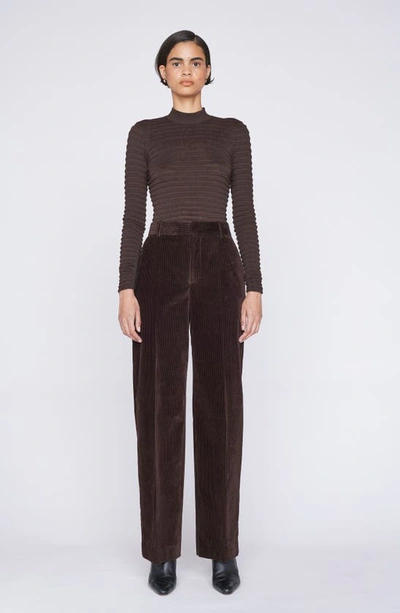 Shop Frame Pleated High Waist Stretch Cotton Corduroy Pants In Espresso