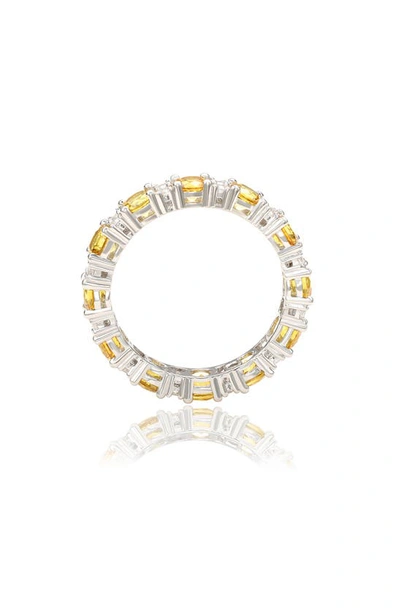 Suzy Levian Sterling Silver Round Cut Yellow Sapphire And Diamond Accent Eternity Band In Yellow