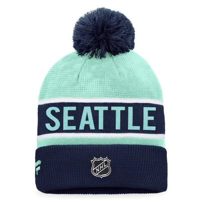 Shop Fanatics Branded Deep Sea Blue/light Blue Seattle Kraken Authentic Pro Rink Cuffed Knit Hat With Pom In Navy