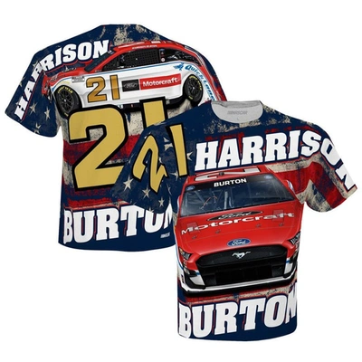 Shop Checkered Flag White Harrison Burton Motorcraft Sublimated Patriotic Total Print T-shirt