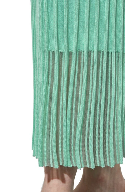 Shop Ming Wang Textured Stripe Sheer Hem Midi Skirt In Seaspray