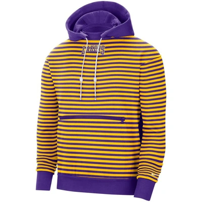 Shop Nike Gold/purple Los Angeles Lakers 75th Anniversary Courtside Striped Pullover Hoodie