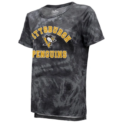 Shop Majestic Threads Black Pittsburgh Penguins Boyfriend Tie-dye Tri-blend T-shirt
