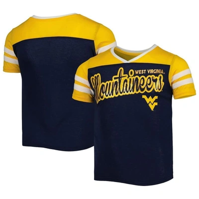 Shop Colosseum Girls Youth  Navy West Virginia Mountaineers Practically Perfect Striped T-shirt