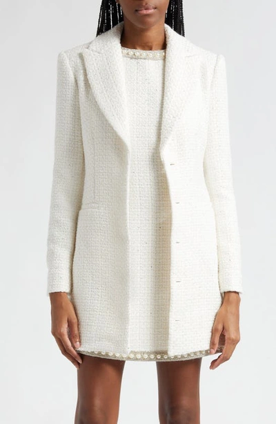 Shop Alice And Olivia Justin Long Sleeve Tweed Blazer Minidress In Off White