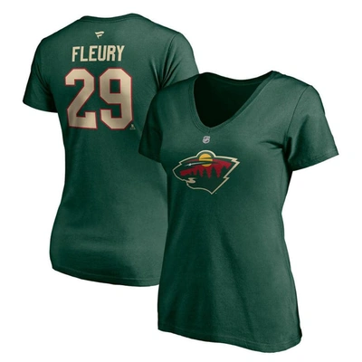 Shop Fanatics Branded Marc-andre Fleury Green Minnesota Wild Authentic Stack Name & Number V-neck T-shirt