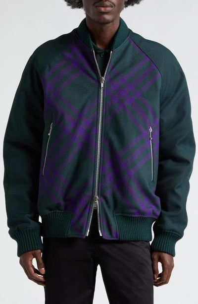 Shop Burberry Reversible Bomber Jacket In Deep Royal Ip Check