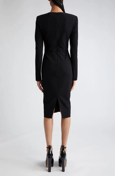 Shop Victoria Beckham Long Sleeve Wool Blend Jersey Sheath Dress In Black