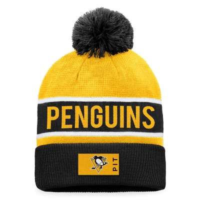 Shop Fanatics Branded Black/gold Pittsburgh Penguins Authentic Pro Rink Cuffed Knit Hat With Pom