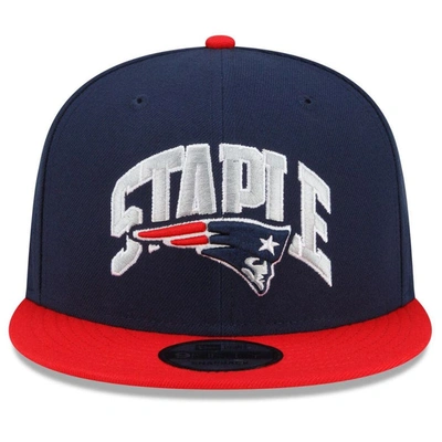 Shop New Era X Staple New Era Navy/red New England Patriots Nfl X Staple Collection 9fifty Snapback Adjustable Hat