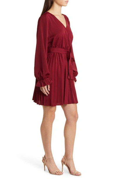 Shop Nikki Lund Sienna Long Sleeve Faux Wrap Dress In Burgundy