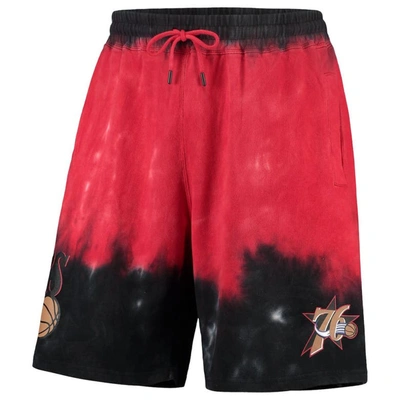 Shop Mitchell & Ness Black/red Philadelphia 76ers Hardwood Classics Terry Tie-dye Shorts