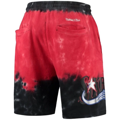 Shop Mitchell & Ness Black/red Philadelphia 76ers Hardwood Classics Terry Tie-dye Shorts