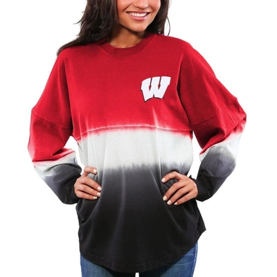Shop Spirit Jersey Red Wisconsin Badgers Ombre Long Sleeve Dip-dyed
