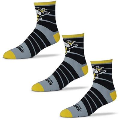 Shop For Bare Feet Pittsburgh Penguins Three-pack Quad Socks In Gray