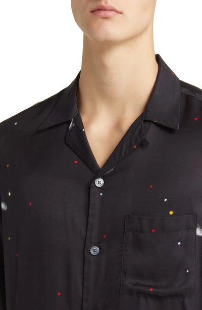 Shop Allsaints Galaxy Print Satin Button-up Shirt In Jet Black