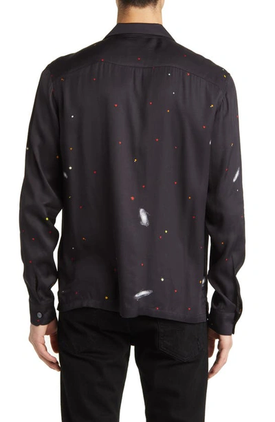 Shop Allsaints Galaxy Print Satin Button-up Shirt In Jet Black