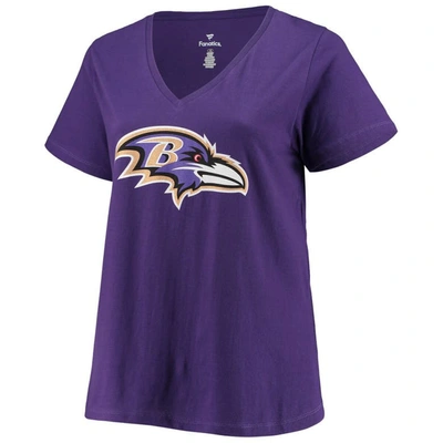 Fanatics Lamar Jackson Purple Baltimore Ravens Plus Size Fair Catch Name & Number V-neck T-shirt In Purple