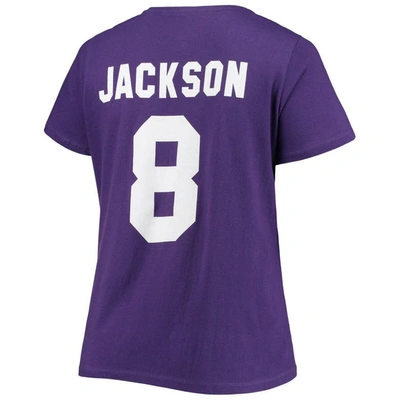 Fanatics Lamar Jackson Purple Baltimore Ravens Plus Size Fair Catch Name & Number V-neck T-shirt In Purple