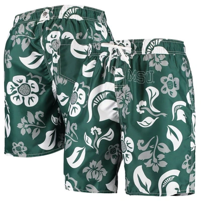 Shop Wes & Willy Green Michigan State Spartans Floral Volley Swim Trunks