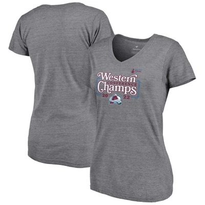 Shop Fanatics Branded Heathered Gray Colorado Avalanche 2022 Western Conference Champions Line Shift V-ne In Heather Gray