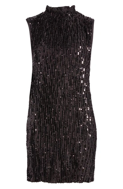 Shop Asos Design Sequin High Neck Minidress In Black