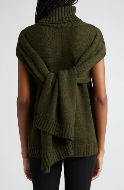 Shop Monse Tie Back Merino Wool Turtleneck Sweater In Olive