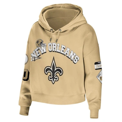 Shop Wear By Erin Andrews Gold New Orleans Saints Plus Size Modest Cropped Pullover Hoodie