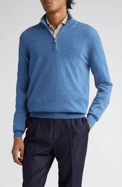 Shop Brunello Cucinelli Cashmere Quarter Zip Sweater In Caf70-blueberry