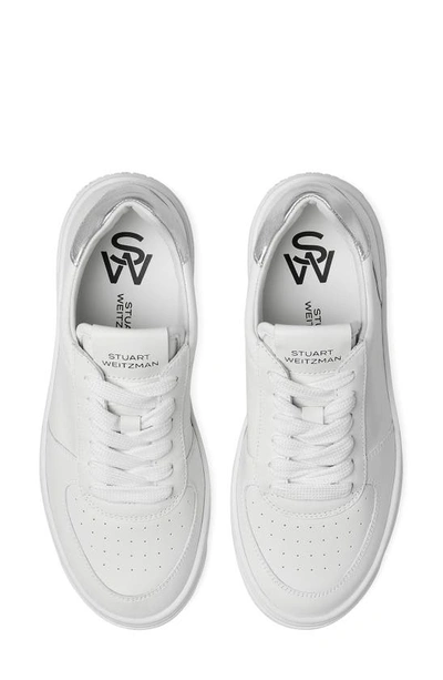Shop Stuart Weitzman Courtside Sneaker In White/ Silver Leather