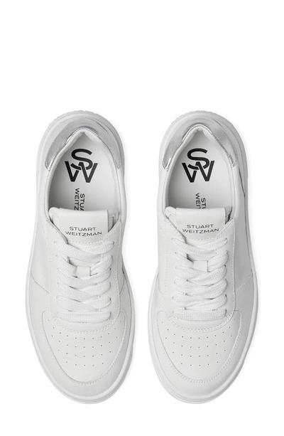 Stuart Weitzman Courtside Sneaker In White/ Silver Leather