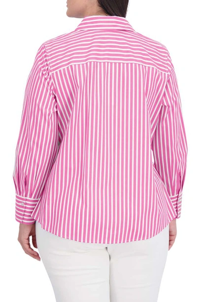 Shop Foxcroft Mary Stripe Stretch Button-up Shirt In Azalea