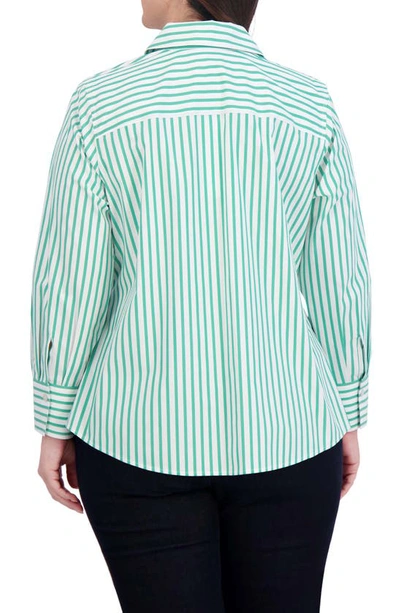 Shop Foxcroft Mary Stripe Stretch Button-up Shirt In Kelly Green