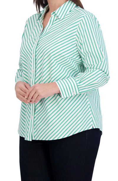 Shop Foxcroft Mary Stripe Stretch Button-up Shirt In Kelly Green