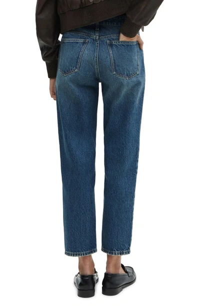 Shop Mango High Waist Ankle Mom Jeans In Dark Blue