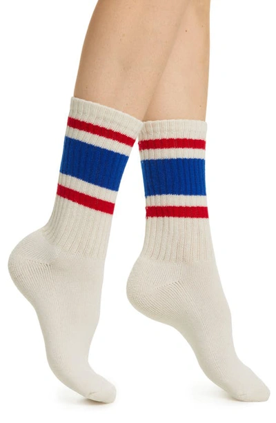 Shop American Trench The Retro Stripe Quarter Socks In Royal/ Red