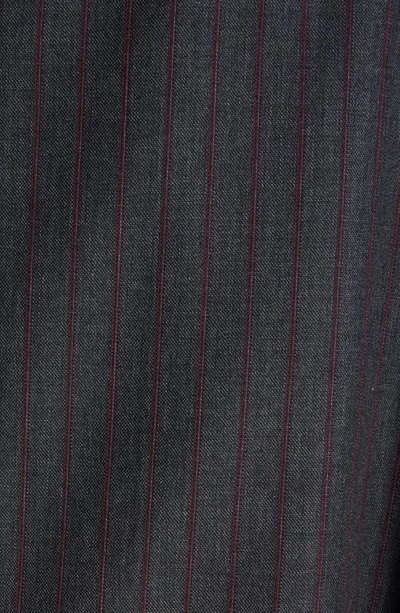 Shop Balenciaga Pinstripe Raw Hem Oversize Wool Crop Blazer In Grey/ Red