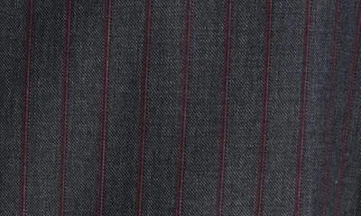 Shop Balenciaga Pinstripe Raw Hem Oversize Wool Crop Blazer In Grey/ Red
