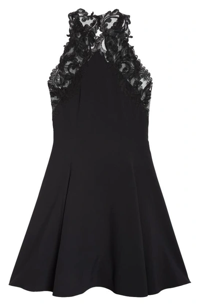 Shop Versace Barocco Lace Halter Neck Open Back Satin Cocktail Minidress In Black