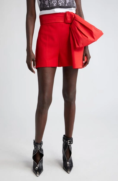 Shop Alexander Mcqueen Bow Detail Wool Grain De Poudre Shorts In Lust Red