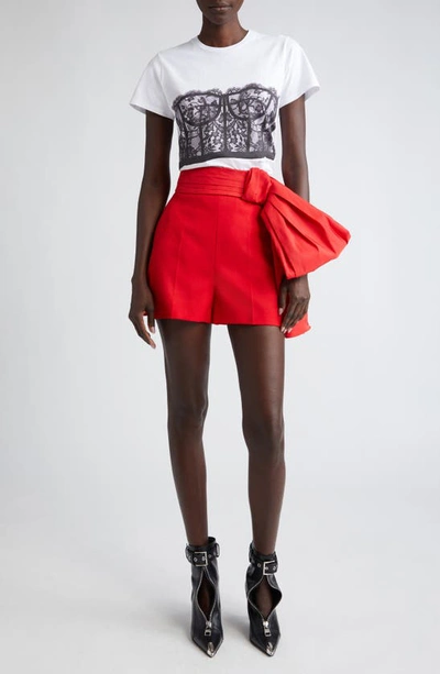 Shop Alexander Mcqueen Bow Detail Wool Grain De Poudre Shorts In Lust Red